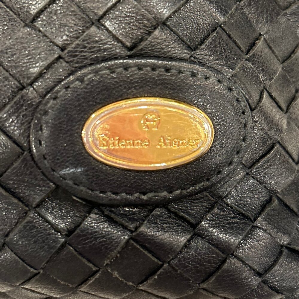 Etienne Aigner Black Woven Leather Convertible Strap Handbag Crossbody Shoulder - Picture 8 of 16